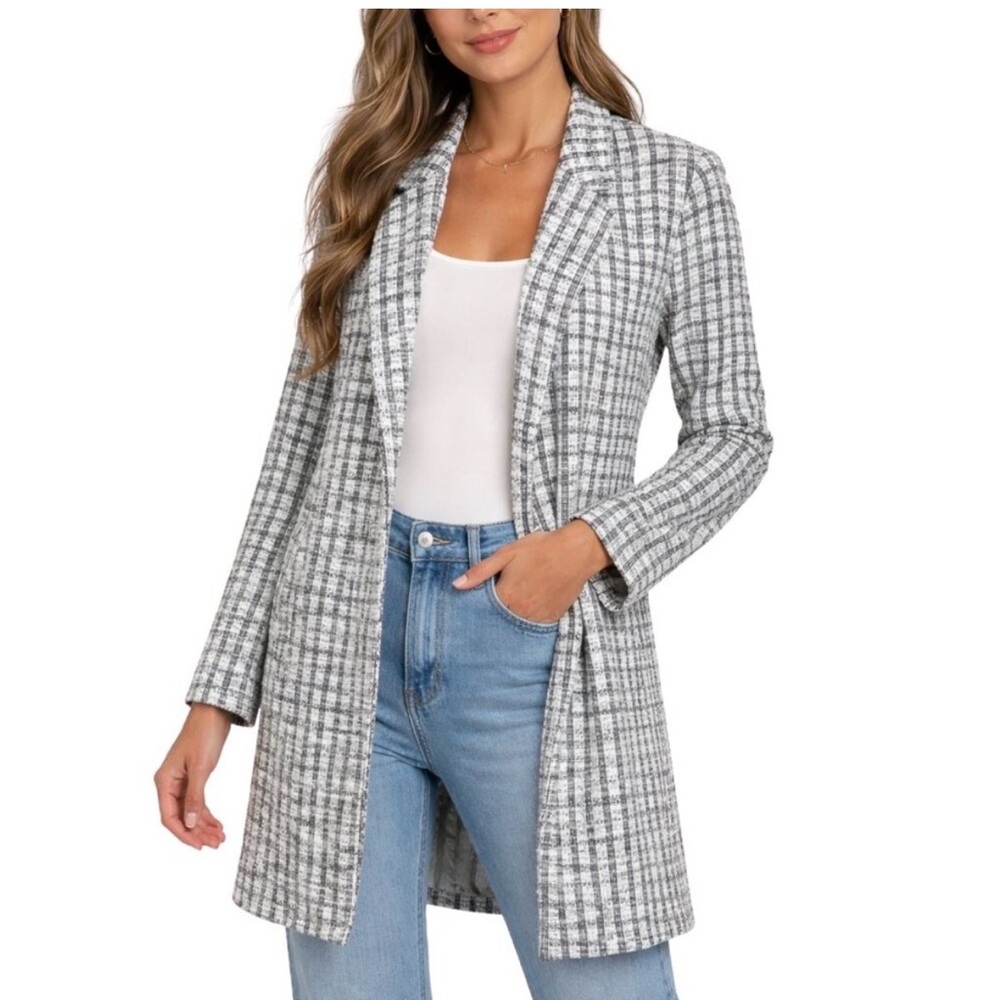 MELLODAY Women's Black and White Houndstooth Blazer